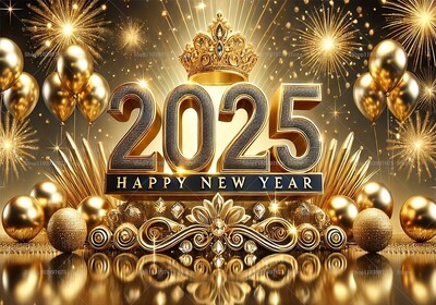 2025 Boldog Új Évet Háttér Léggömb Korona Tűzijáték Háttér Buli Kellékek Szilveszteri dekor Banner Plakát Fotófülke kellék