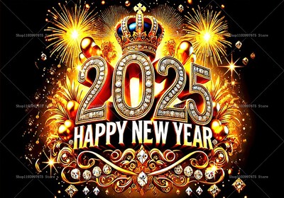 2025 Boldog Új Évet Háttér Léggömb Korona Tűzijáték Háttér Buli Kellékek Szilveszteri dekor Banner Plakát Fotófülke kellék