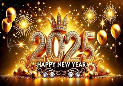 2025 Boldog Új Évet Háttér Léggömb Korona Tűzijáték Háttér Buli Kellékek Szilveszteri dekor Banner Plakát Fotófülke kellék