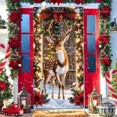 Karácsonyi rénszarvas ajtó fotózás Háttér farsangi parti dekoráció Banner Photo Booth szoba fali dekoráció