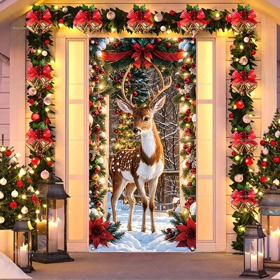 Karácsonyi rénszarvas ajtó fotózás Háttér farsangi parti dekoráció Banner Photo Booth szoba fali dekoráció