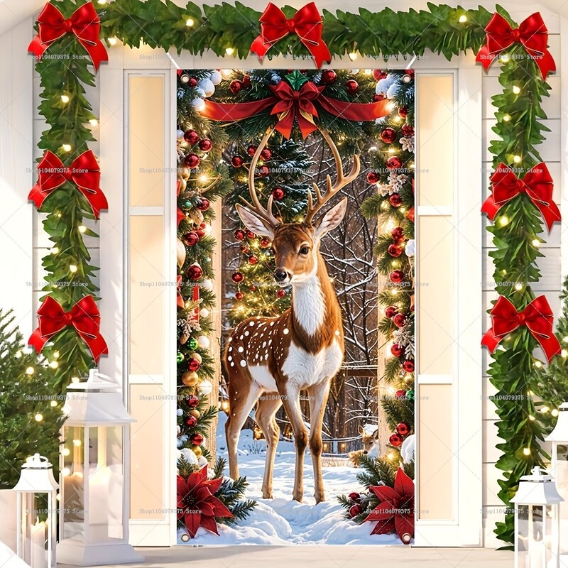 Karácsonyi rénszarvas ajtó fotózás Háttér farsangi parti dekoráció Banner Photo Booth szoba fali dekoráció