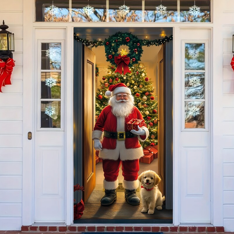 Mikulás és karácsonyfa ajtótakaró - 35,4x70,8 hüvelykes ünnepi dekoráció, sokoldalú akasztó bejárathoz és szobához