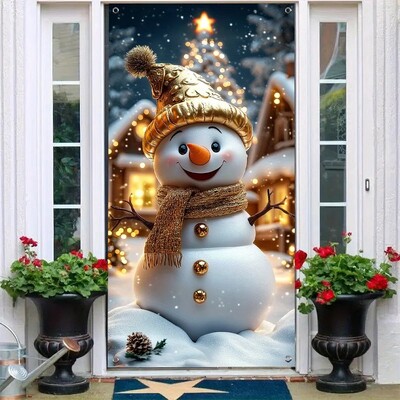 Snowman Christmas Door Banner - pidulik välisukse kate, polüestrist pidulikud kaunistused sise- ja välistingimustes kasutamiseks