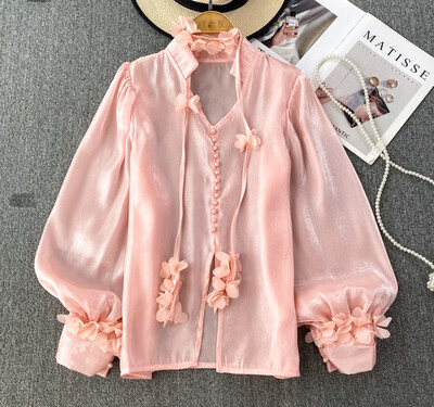 Vintage Lámpás, hosszú ujjú, nyakú blúz, karcsú, elegáns koreai divatos, bő felső szexi tavaszi nyári női ing