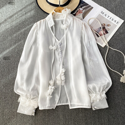 Vintage Lámpás, hosszú ujjú, nyakú blúz, karcsú, elegáns koreai divatos, bő felső szexi tavaszi nyári női ing