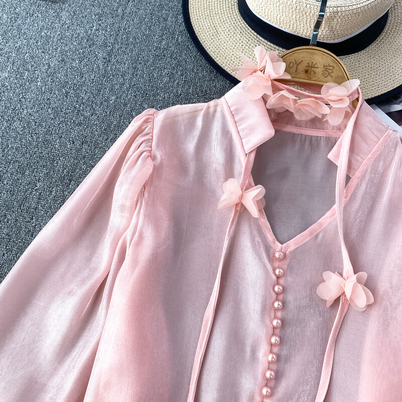 Vintage Lámpás, hosszú ujjú, nyakú blúz, karcsú, elegáns koreai divatos, bő felső szexi tavaszi nyári női ing