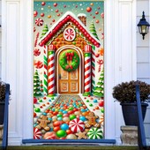 Mézeskalács ház és cukorka koszorú karácsonyi ajtókészletek - Poliészter ünnepi díszek a bejárathoz és a szobához