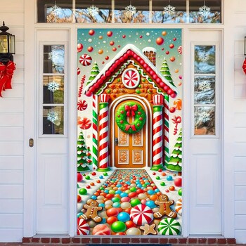 Χριστουγεννιάτικα σετ πορτών Gingerbread House and Candy Wreath - Εορταστικά διακοσμητικά από πολυεστέρα για είσοδο και δωμάτιο