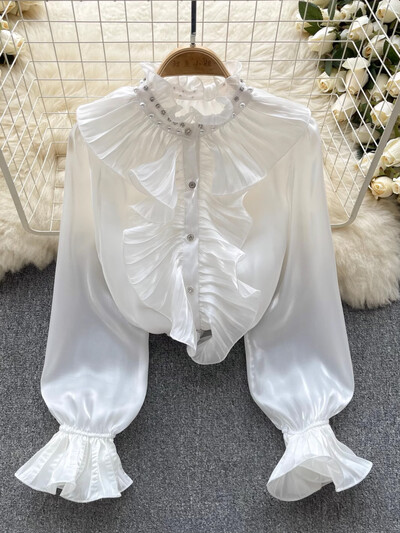 XFPV ar garām piedurknēm modes sieviešu kreklu augšdaļa, tievs, volānveida vienkrāsains, elegants blūze 2024. gada vasaras jauns apģērbs SM11295