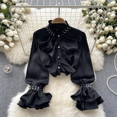 Vintage női blúzok mindenható félmagas gallérral hajlított szélű francia udvar Retro női ingek felsők női bluzok dropshipping