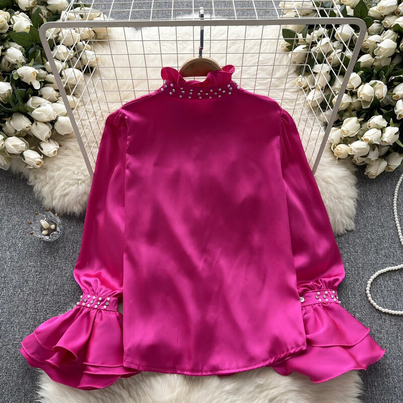 Vintage női blúzok mindenható félmagas gallérral hajlított szélű francia udvar Retro női ingek felsők női bluzok dropshipping