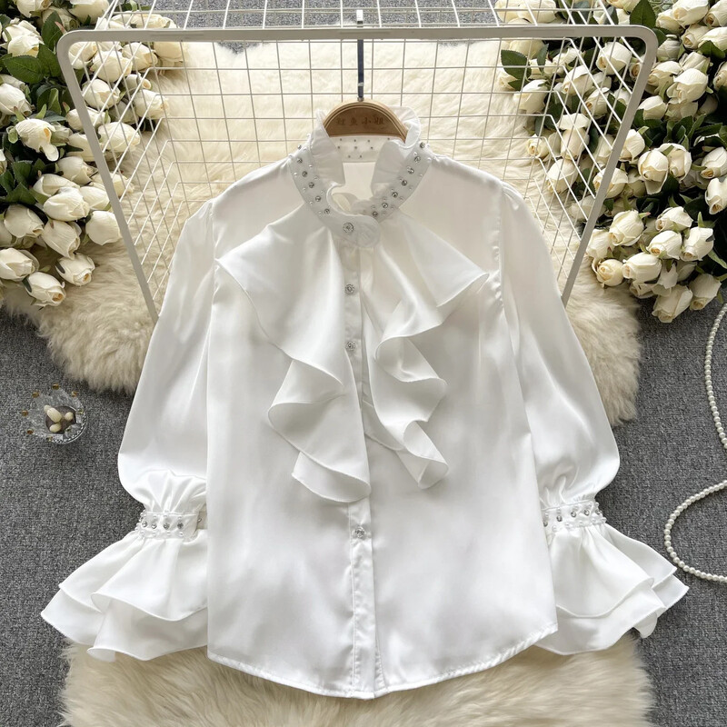 Vintage női blúzok mindenható félmagas gallérral hajlított szélű francia udvar Retro női ingek felsők női bluzok dropshipping