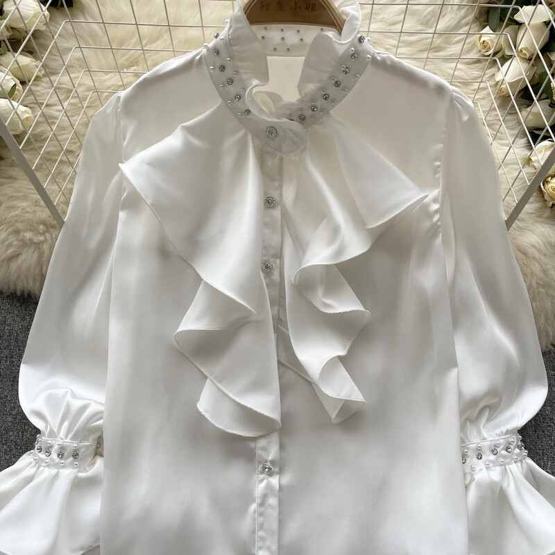 Vintage női blúzok mindenható félmagas gallérral hajlított szélű francia udvar Retro női ingek felsők női bluzok dropshipping