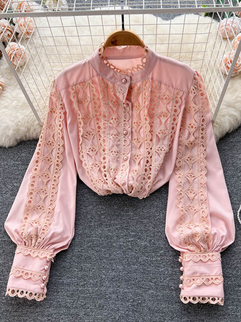 EWQ Sweet Style Women Cardigan Blouse Едноредна кука Flower Patchwork Fener Sleeve Женски ризи Есен 2023 Нови SN3615