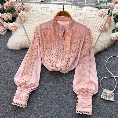 EWQ Sweet Style Γυναικεία ζακέτα μπλούζα μονόστηθος με γάντζο λουλούδι συνονθύλευμα φαναράκι Γυναικεία πουκάμισα φθινόπωρο 2023 Νέο SN3615