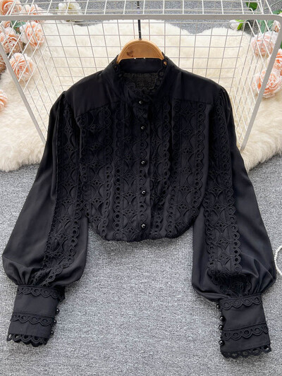 EWQ Sweet Style Γυναικεία ζακέτα μπλούζα μονόστηθος με γάντζο λουλούδι συνονθύλευμα φαναράκι Γυναικεία πουκάμισα φθινόπωρο 2023 Νέο SN3615