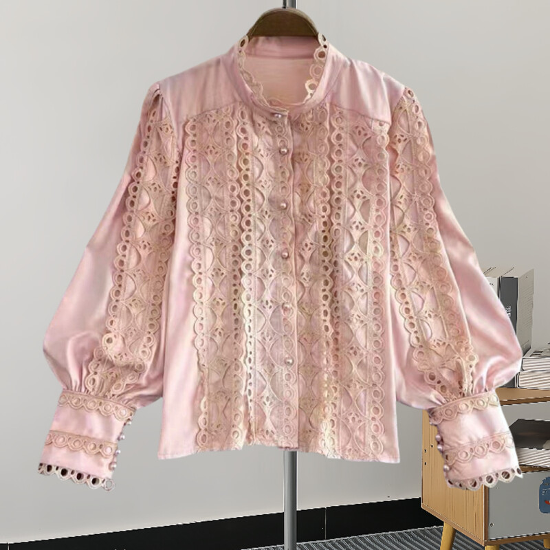 EWQ divatos, egyszínű ing női csipkés, üreges kialakítású, lámpás ujjú, egysoros felsők alkalmi 2024-es új 27C683