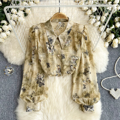 Vintage nyakkendőfesték lehúzható gallérral hosszú ujjú póló Alkalmi karcsú szexi póló Elegáns vékony pólók Női utcai ruházat divatos felső