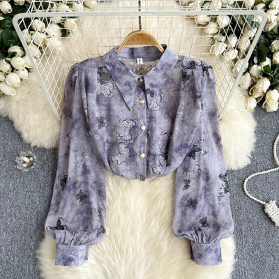 Vintage nyakkendőfesték lehúzható gallérral hosszú ujjú póló Alkalmi karcsú szexi póló Elegáns vékony pólók Női utcai ruházat divatos felső