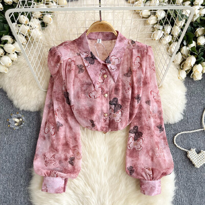 Vintage nyakkendőfesték lehúzható gallérral hosszú ujjú póló Alkalmi karcsú szexi póló Elegáns vékony pólók Női utcai ruházat divatos felső