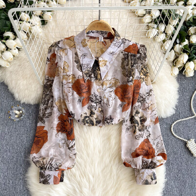 Vintage nyakkendőfesték lehúzható gallérral hosszú ujjú póló Alkalmi karcsú szexi póló Elegáns vékony pólók Női utcai ruházat divatos felső