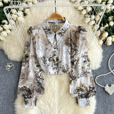 Vintage nyakkendőfesték lehúzható gallérral hosszú ujjú póló Alkalmi karcsú szexi póló Elegáns vékony pólók Női utcai ruházat divatos felső