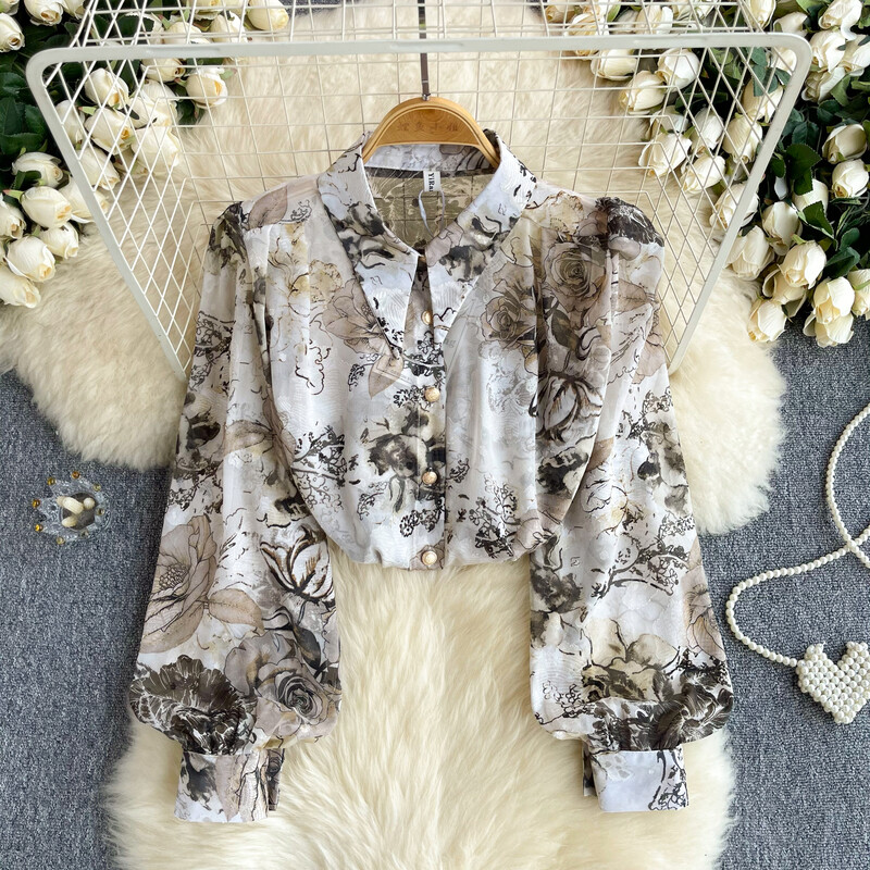 Vintage nyakkendőfesték lehúzható gallérral hosszú ujjú póló Alkalmi karcsú szexi póló Elegáns vékony pólók Női utcai ruházat divatos felső