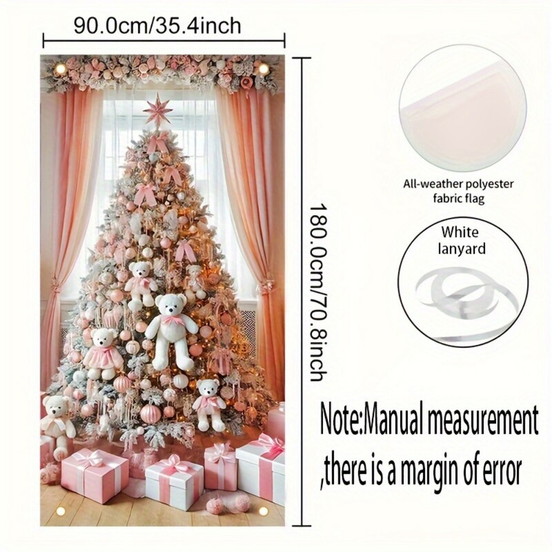 Ünnepi karácsonyi ajtódísz, mackó karácsonyfa design poliészter beltéri és kültéri ünnepi ajtótakaró bannerek