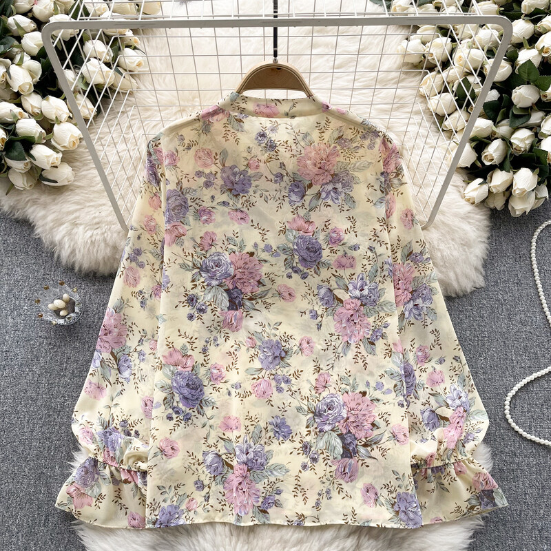 Elegáns női fodros masni felső Szexi koreai divatos puff hosszú ujjú, vágott felső nyári női blúz