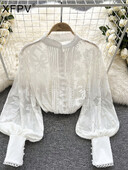 XFPV vienrindas puff piedurknes samta šuves kroku krelles Trend Queen top korejiešu eleganta blūze 2023 rudens jauna SM2224H