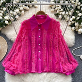 Neploe French Niche Light Luxury Diamond Inlaid Πλισέ φαναράκι με μανίκι πουκάμισο Femme μονόστηθος Αδυνατίσματος Ηλικίας Μείωση Blusa