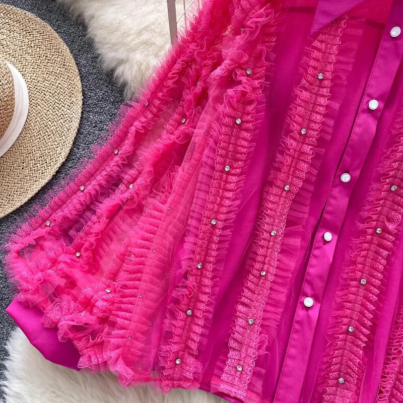 Neploe French Niche Light Luxury Diamond Inlaid Πλισέ φαναράκι με μανίκι πουκάμισο Femme μονόστηθος Αδυνατίσματος Ηλικίας Μείωση Blusa