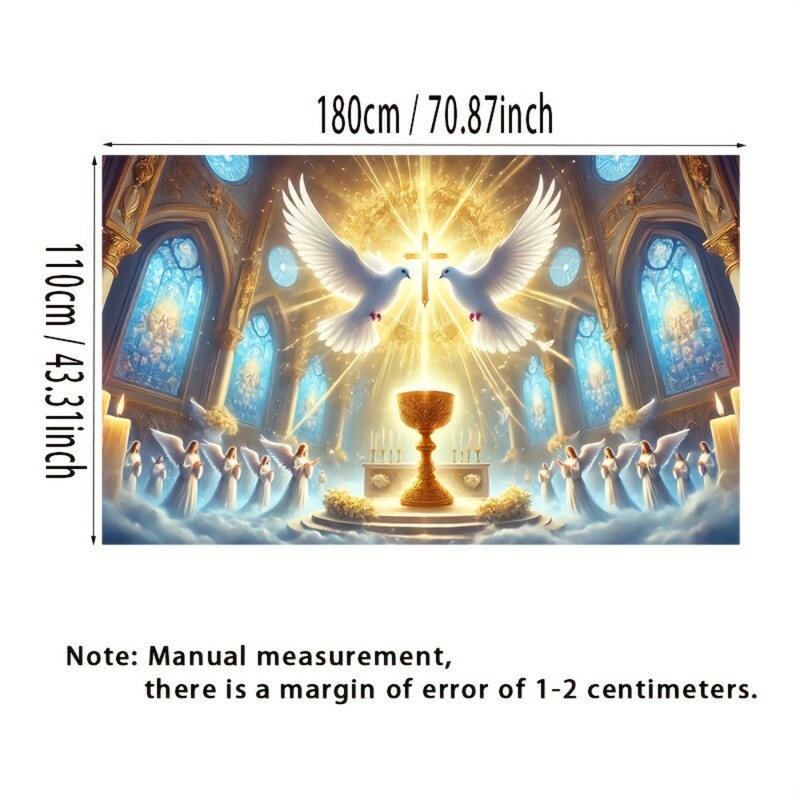 Poliészter vallásos dekoráció galamb és grál mintával, tökéletes templomi eseményekhez és fotózási háttérhez