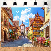 1 db túlméretezett bajor utcakép háttér – vibráló poliészter Oktoberfest szalaghirdetés német sörparti dekoráció