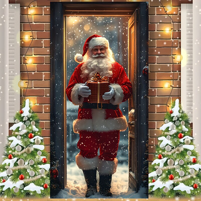 Santa Claus Surprise Door Backdrop - Vinyl Christmas & Halloween Room Decor, Ιδανικό για σκηνικά φωτογραφίας και φόντο στούντιο