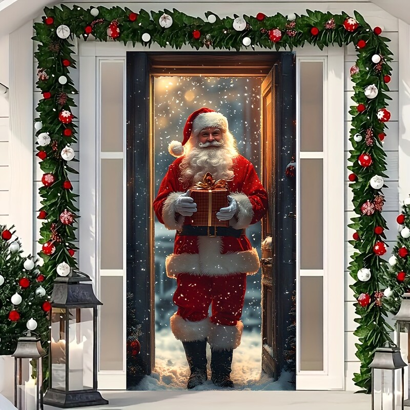 Santa Claus Surprise Door Backdrop - Vinyl Christmas & Halloween Room Decor, Ιδανικό για σκηνικά φωτογραφίας και φόντο στούντιο