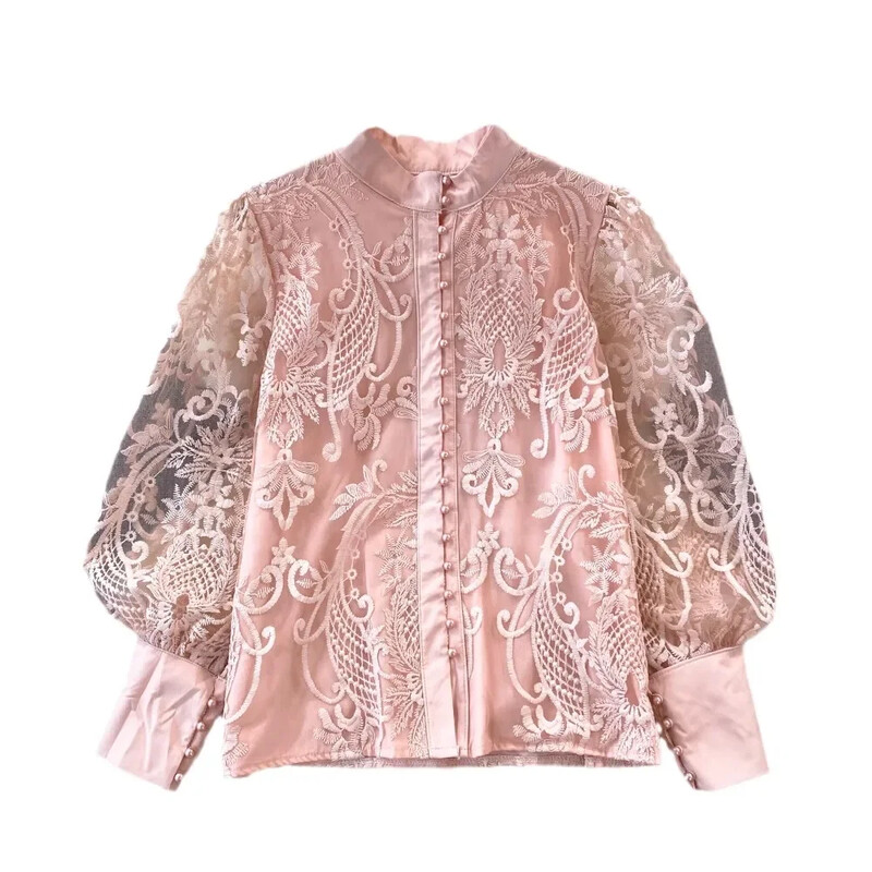 Γυναικεία πουκάμισα σε στυλ δικαστηρίου γιακά με κέντημα πέτο Μονό μακρυμάνικο φανάρι Blusa Φθινοπωρινό Ευέλικτο Γυναικείο Top Dropship