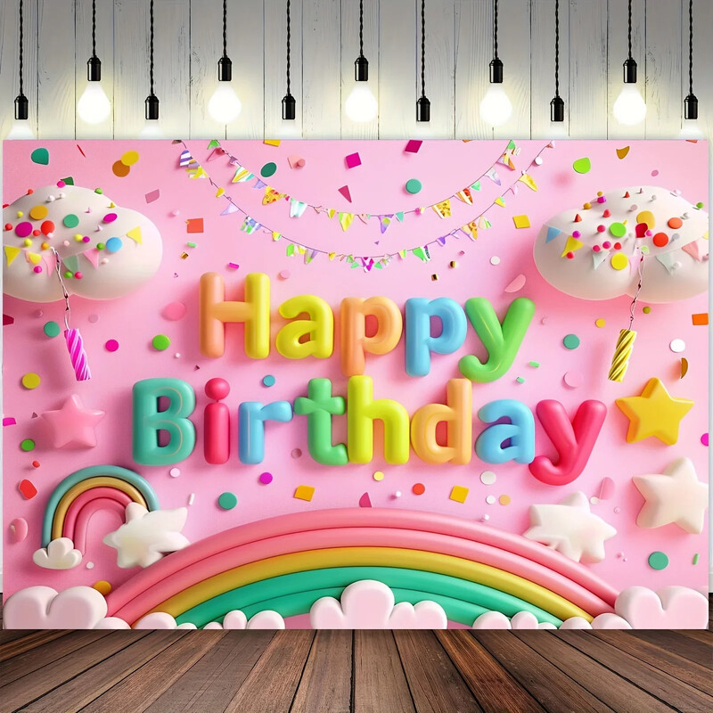 Élénk szivárványfelhő születésnapi háttér – poliészter party dekoráció, tökéletes tortákhoz és szobaháttérekhez