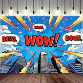 Szuperhős városkép képregény háttér poliészter transzparens 1db - születésnapi parti dekoráció többcélú fotózási háttérhez