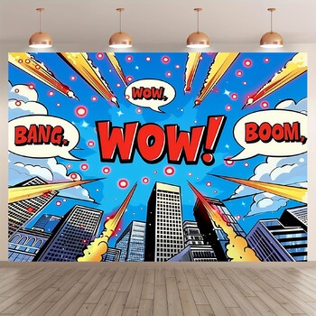 Superhero Cityscape Comic Background Banner Polyester 1pc - Διακόσμηση πάρτι γενεθλίων για φόντο φωτογραφιών πολλαπλών χρήσεων