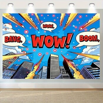 Superhero Cityscape Comic Background Banner Polyester 1pc - Διακόσμηση πάρτι γενεθλίων για φόντο φωτογραφιών πολλαπλών χρήσεων