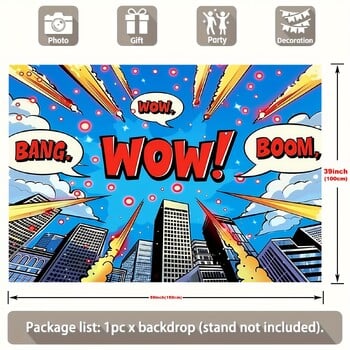 Superhero Cityscape Comic Background Banner Polyester 1pc - Διακόσμηση πάρτι γενεθλίων για φόντο φωτογραφιών πολλαπλών χρήσεων