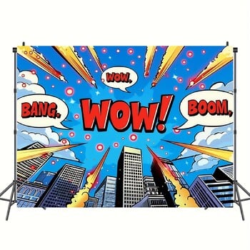 Superhero Cityscape Comic Background Banner Polyester 1pc - Διακόσμηση πάρτι γενεθλίων για φόντο φωτογραφιών πολλαπλών χρήσεων