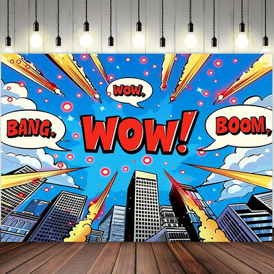 Szuperhős városkép képregény háttér poliészter transzparens 1db - születésnapi parti dekoráció többcélú fotózási háttérhez