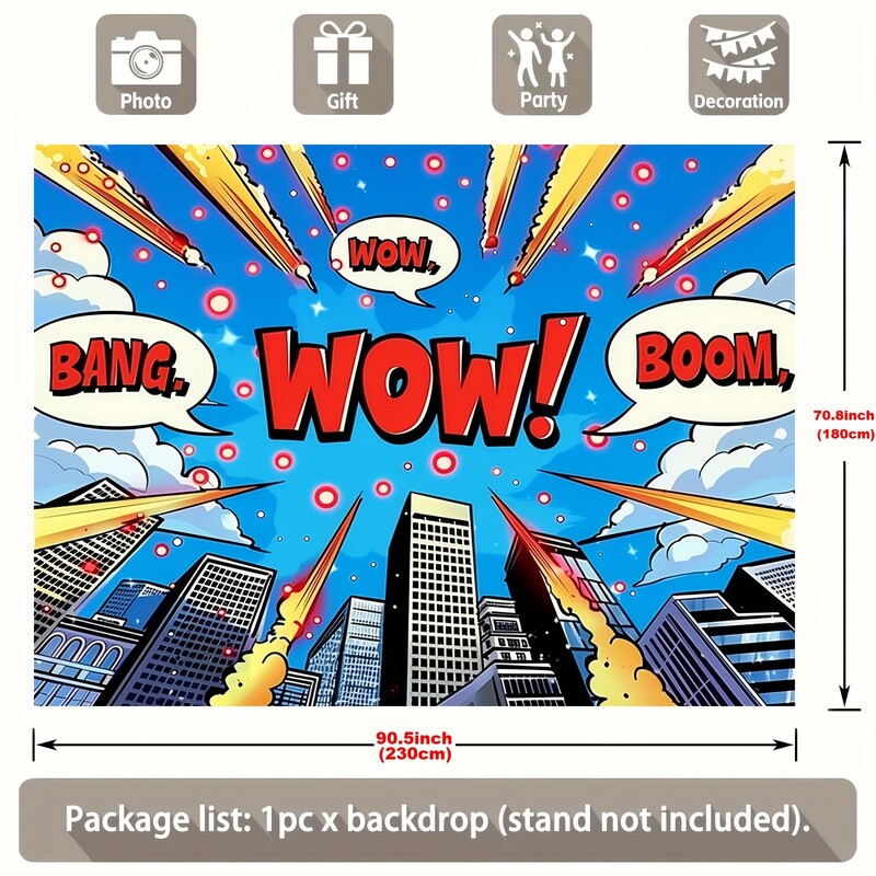 Szuperhős városkép képregény háttér poliészter transzparens 1db - születésnapi parti dekoráció többcélú fotózási háttérhez