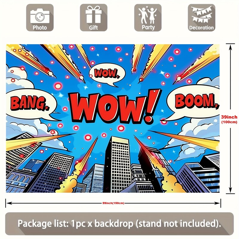Szuperhős városkép képregény háttér poliészter transzparens 1db - születésnapi parti dekoráció többcélú fotózási háttérhez