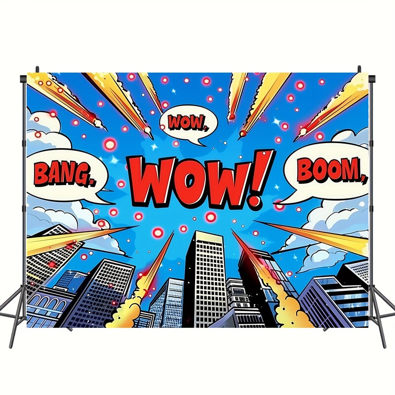 Szuperhős városkép képregény háttér poliészter transzparens 1db - születésnapi parti dekoráció többcélú fotózási háttérhez