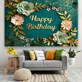 Sokoldalú zöld háttér boldog születésnapot – poliészter virágos és füves dizájn partidíszekhez, fotófülkékhez és egyebekhez