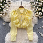 EWQ divat fodros toldott ing női alkalmi hajtóka gallér hosszú ujjú egyszínű felsők ruházat 2024 nyár új 27X243